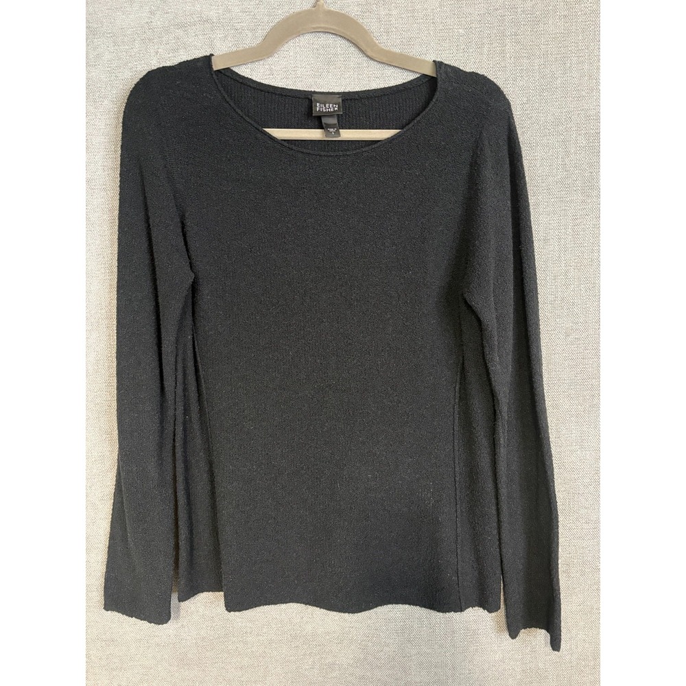 Eileen Fisher Sweater Womens Small Black Pullover Silk Nylon Textured Classic